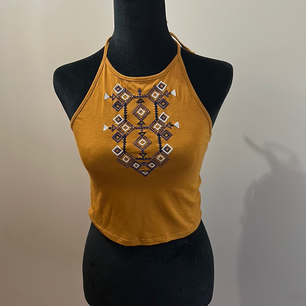 Embroidered halter crop top